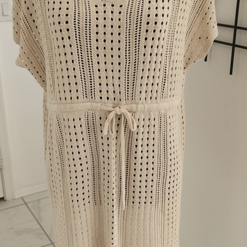 Like New Merokeety Nude Tan Open Weave Knit Tunic Short Cap Sleeves XXL Top - Picture 4 of 13